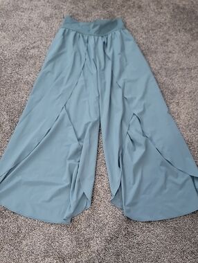 Flowy Wide Leg Overlay Pants in Dusty Teal